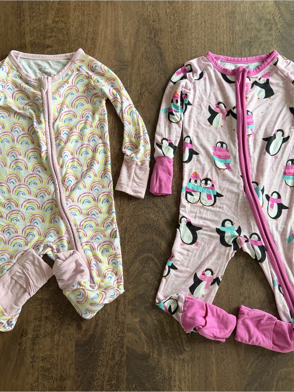 Lot of 2 Little Sleepies Penguins & Rainbows Baby Girl’s Pajamas Onesies